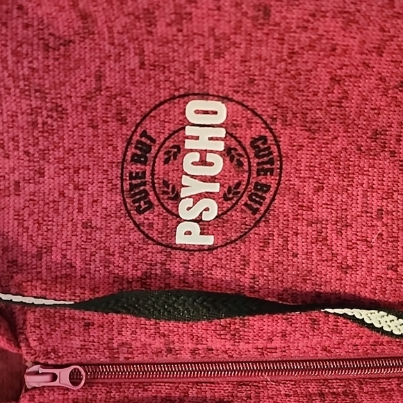 Rue 21 Juniors zipper up sweatshirt "Cute But Psycho" size medium - Picture 2 of 7